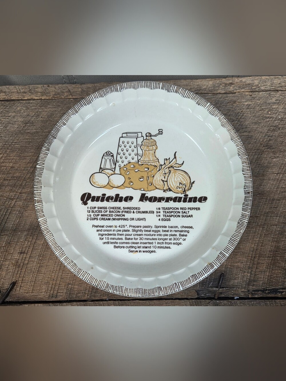 Vintage 1983 Royal China Jeannette Quiche Lorraine 11" Recipe Pie Plate ~ Bin 1M